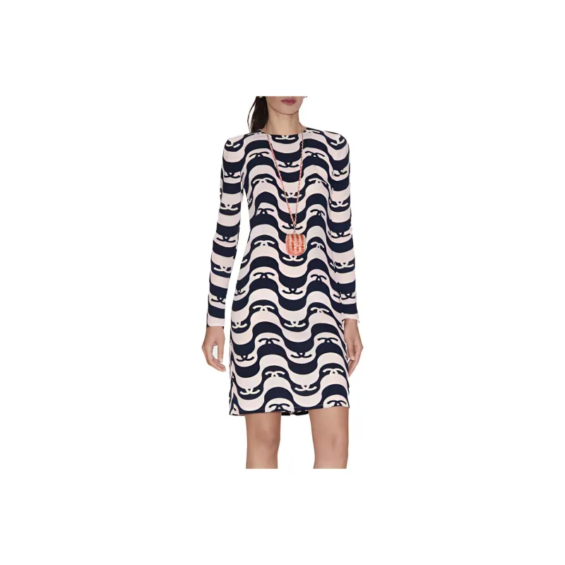 CHANEL Long-Sleeved Dresses Women's Pink Blue Multicolor-0