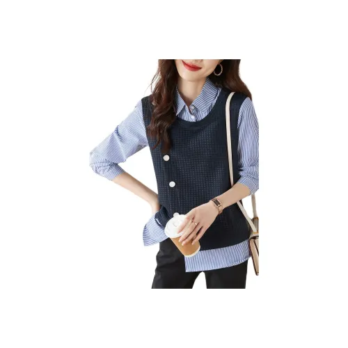 XIANSINIAO Shirt Women's Navy Blue