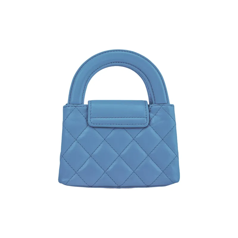 CHANEL Cow Leather Handbag, Crossbody, One Shoulder Bag Extra Mini Women's Blue-5