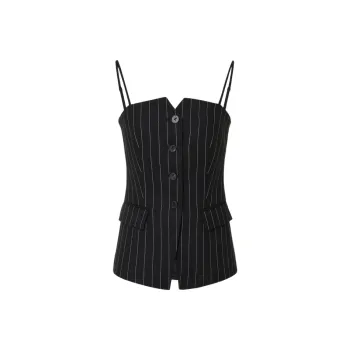 MO&CO Strapless Tops Women's Black Gray Stripes