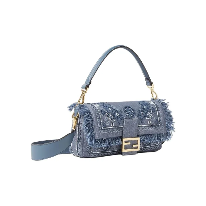 FENDI Baguette Denim Shoulder Bag, Crossbody Bag, Handbag Medium Size Women's Blue-2