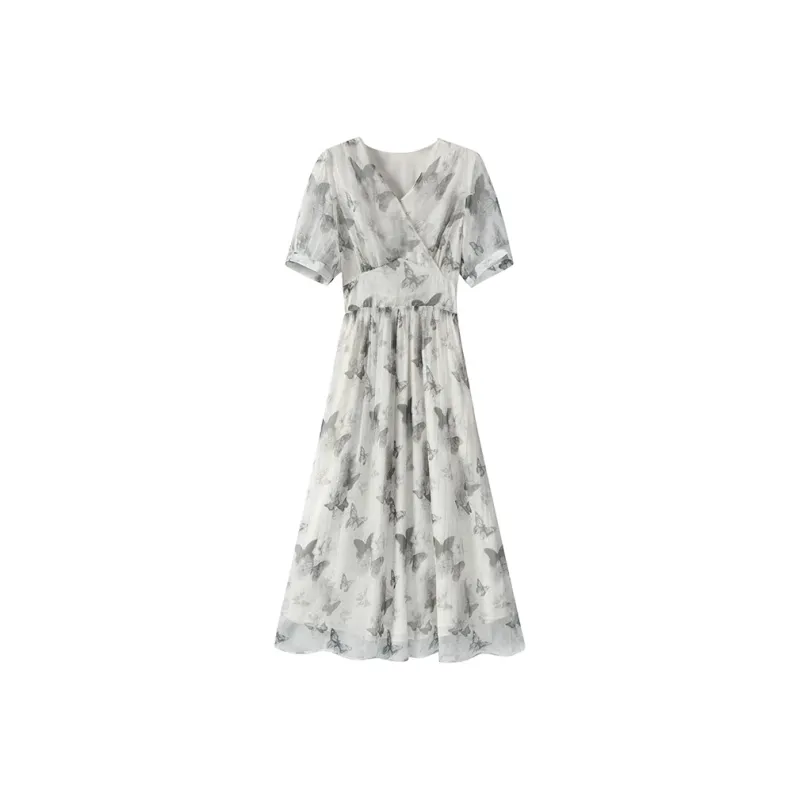 FAIRWHALE Short Sleeved Dress Women's Ink Wash Gray-0