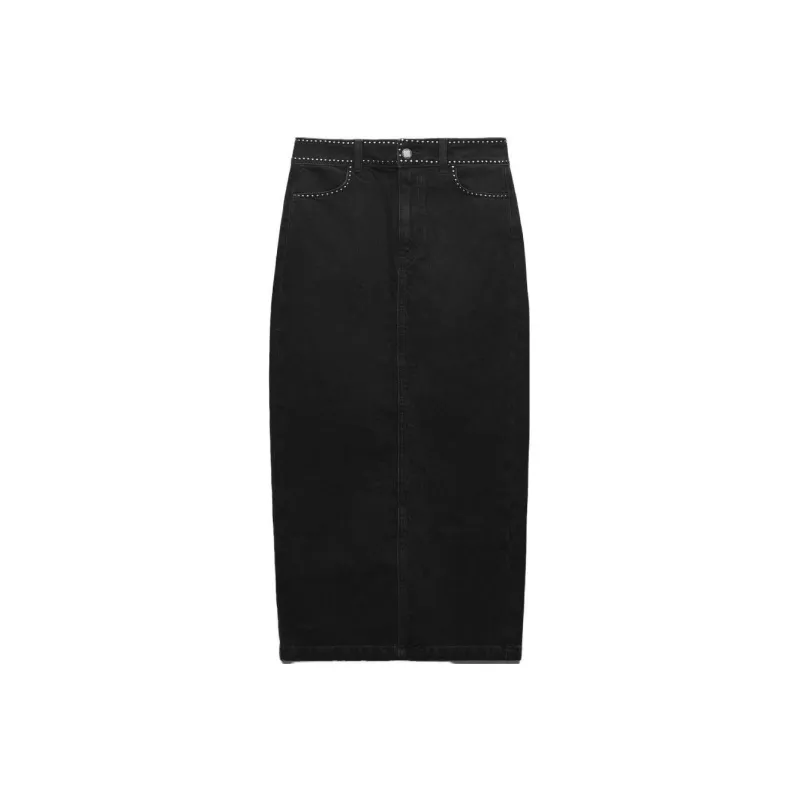 ZARA Denim Long Skirts Women's Black-0