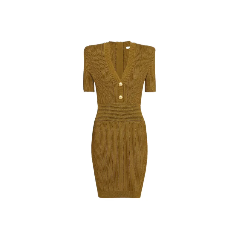 BALMAIN Short-Sleeved Dresses Women's Khaki-0