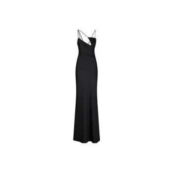 The Attico Melva Asymmetric Neckline Maxi Dress