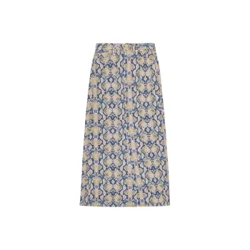 GANNI Snake Printed Denim Maxi Slit Skirt Denim Long Skirts Women's Blue