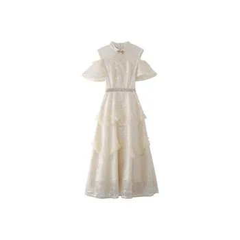 JINYE ORIENTAL Short Sleeved Dress Women's Ecru