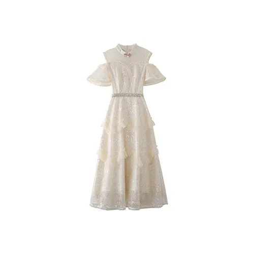 JINYE ORIENTAL Short Sleeved Dress Women's Ecru