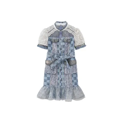 LULUALWAYS Ruffle Hem Dress Blue