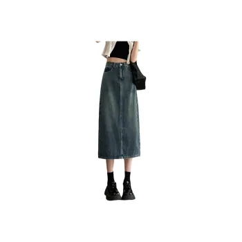 Jean West Denim Long Skirts Women's Blue