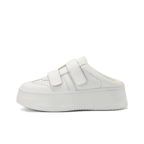 DIBO MANNER Lipstick Seals Collection Rubber Sole Leather Patchwork Slip Resistant Closed Toe Slippers Women's White
