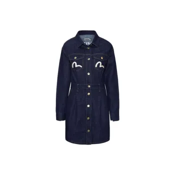 EVISU Long Sleeved Dress Women's Denim Blue