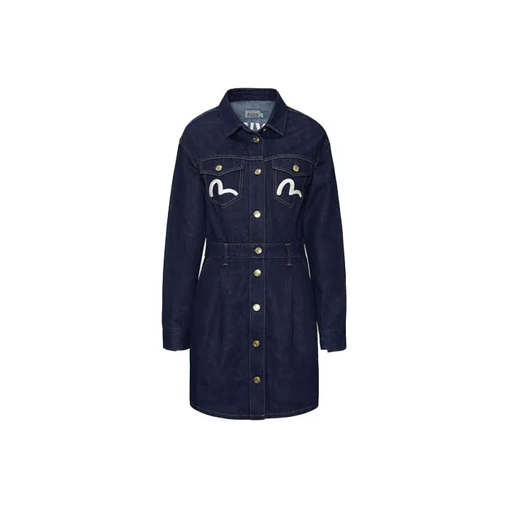 EVISU Long Sleeved Dress Women's Denim Blue-0