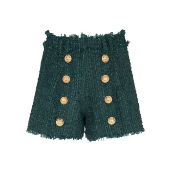 BALMAIN High-Waist Button-Detailed Tweed Shorts