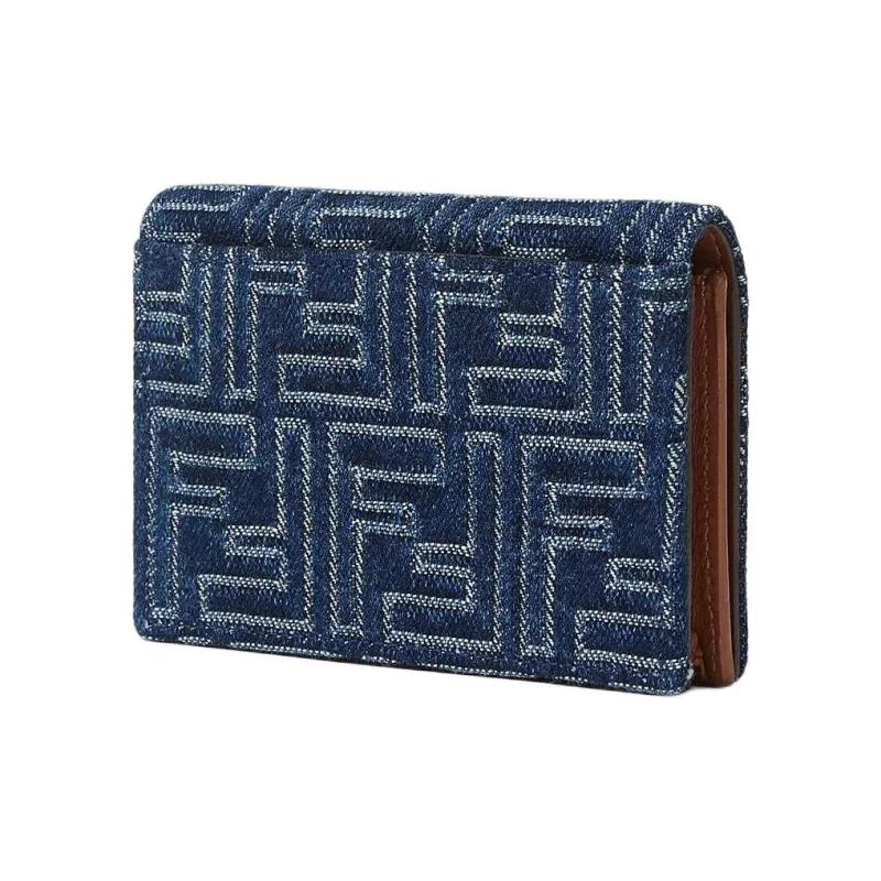 FENDI FF Denim With Leather Card Holder Unisex Blue-1