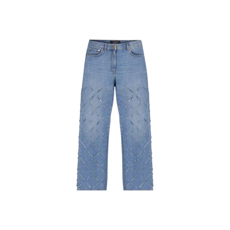 VERSACE Logo Patch Cut Out Jeans-0
