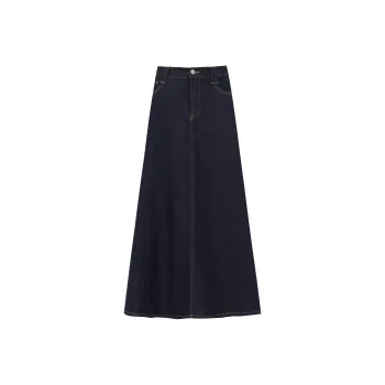 Rose Denim Long Skirts Women's Dark Blue