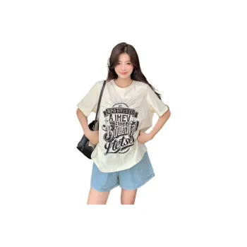 Mu Xiao Xin T Shirts Women's Apricot Large Letter T Shirt