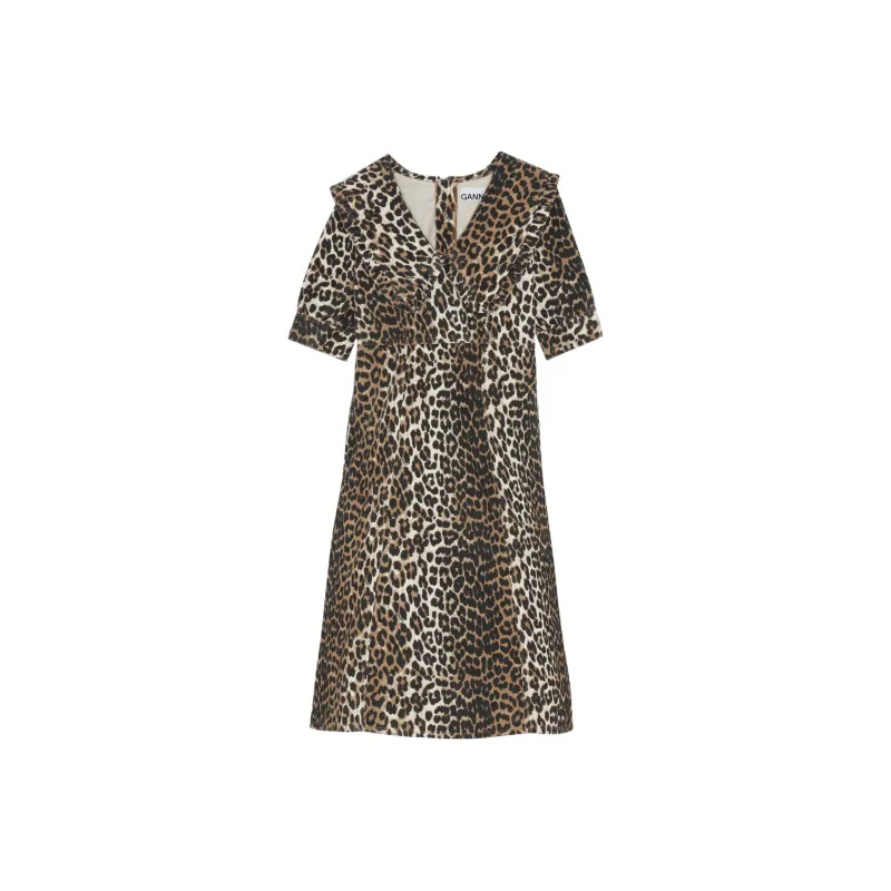 GANNI Short Sleeved Dresses Women's Brown-0