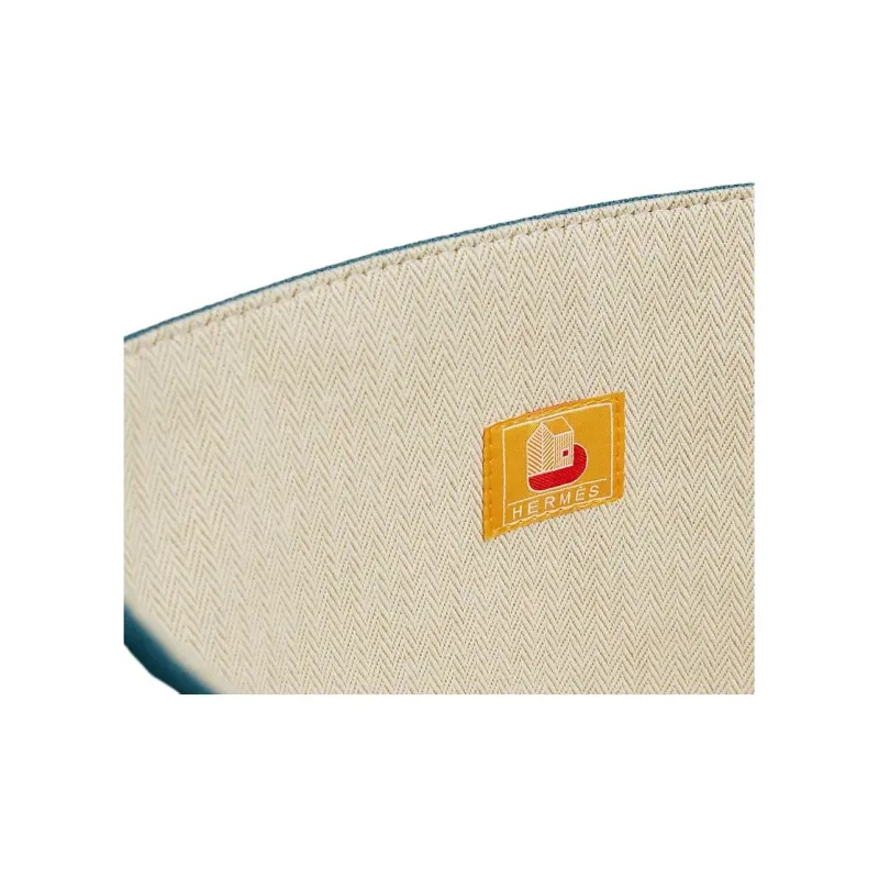HERMES Les Cabanes Cotton Canvas Bag, Storage Bag, Handbag Small Size Women's Blue & Beige Yellow-2