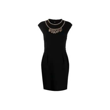 MOSCHINO Logo Chain Necklace Sleeveless Dress
