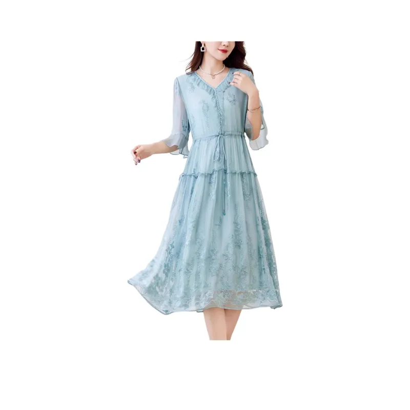 Yi Mengyuan Silk Long Sleeved Dress Women's-5