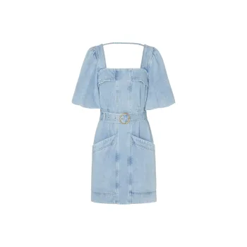 MO&CO Short Sleeved Dresses Women's Denim Light Blue