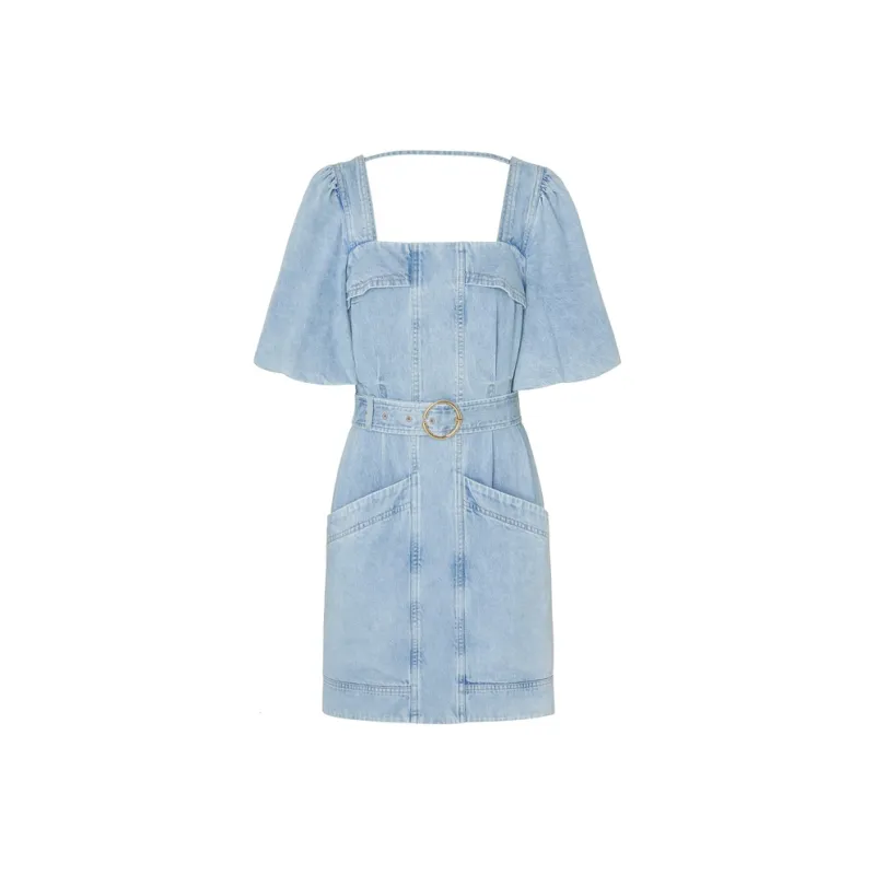 MO&CO Short Sleeved Dresses Women's Denim Light Blue-0