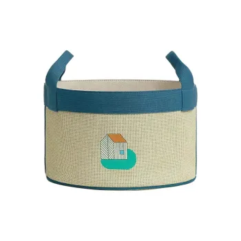 HERMES Les Cabanes Cotton Canvas Bag, Storage Bag, Handbag Small Size Women's Blue & Beige Yellow