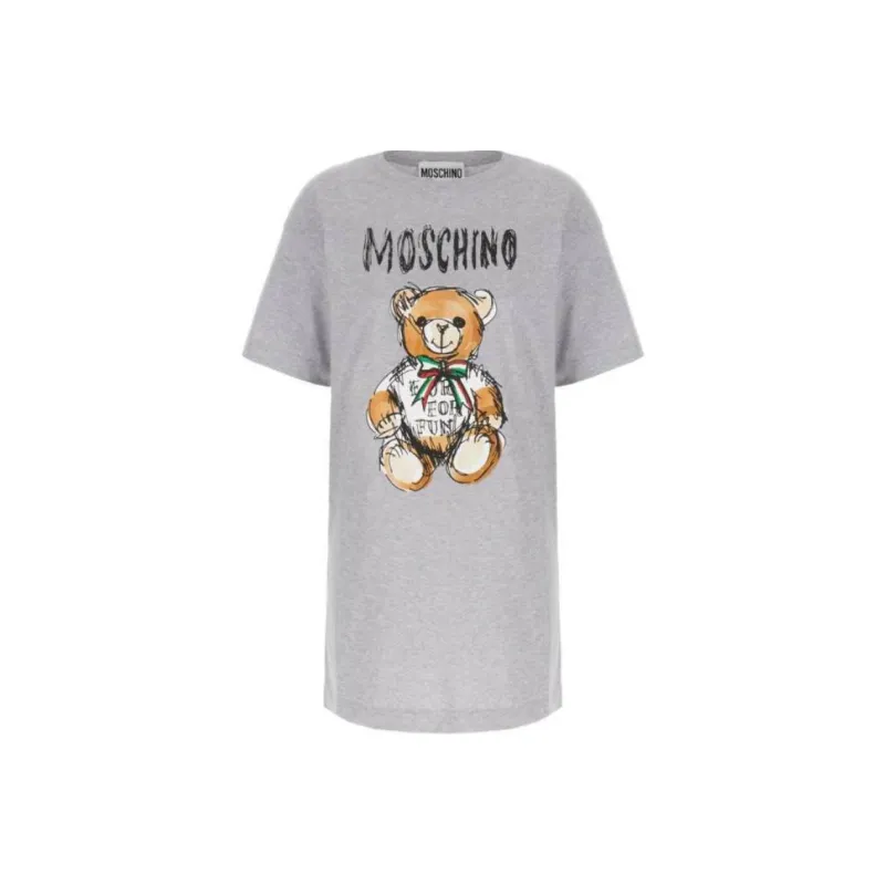 MOSCHINO Teddy Bear Printed Crewneck Midi T Shirt Dress-0