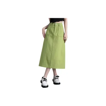 You Cow Me Pants Denim Long Skirts Women's Avocado Green