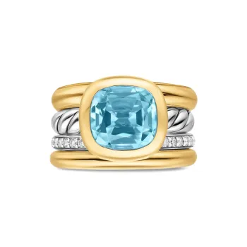 David Yurman 18K Yellow Gold And Sterling Silver Dy Mercer® Four Row Diamond And Topaz Ring