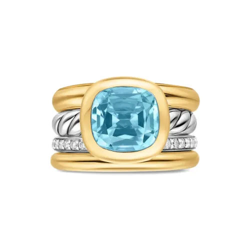 David Yurman 18K Yellow Gold And Sterling Silver Dy Mercer® Four Row Diamond And Topaz Ring