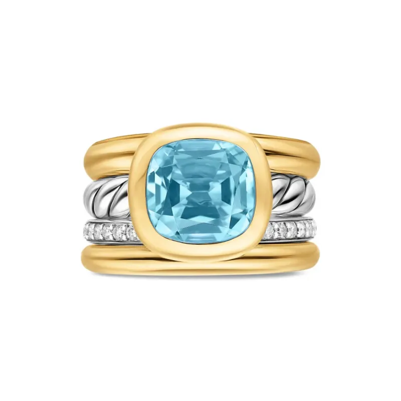 David Yurman 18K Yellow Gold And Sterling Silver Dy Mercer® Four Row Diamond And Topaz Ring-0