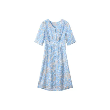 H YXIANG Short Sleeved Dresses Women's Blue Small Floral