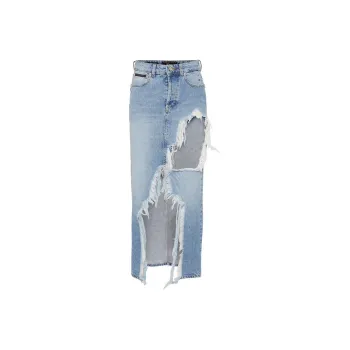PHILIPP PLEIN Distressed effect Midi Denim Skirt
