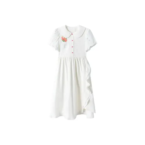Udon House Short Sleeved Dress Women's White