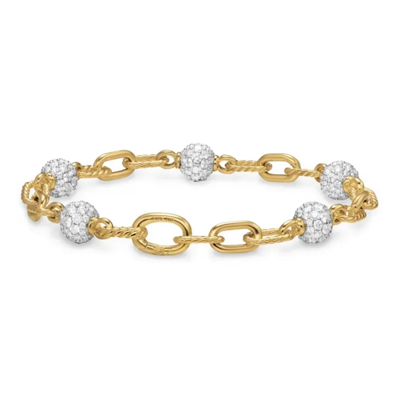David Yurman 18kt Yellow Gold Dy Madison Beaded Diamond Bracelet 6mm-2