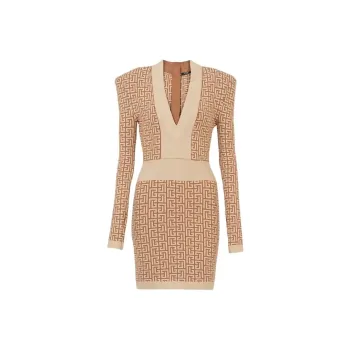BALMAIN SS22 Long Sleeved Dress Women's Brown