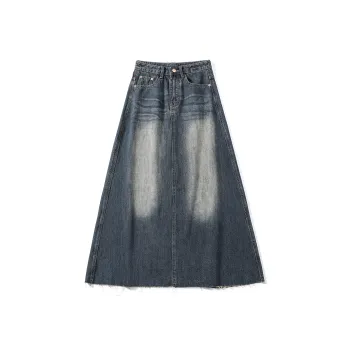 Rose Denim Long Skirts Women's Vintage Blue