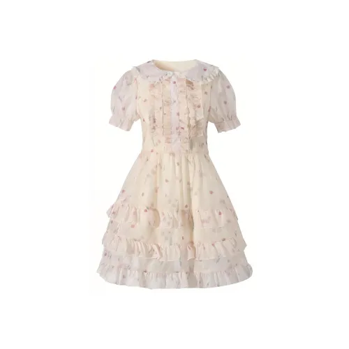 TIBINB Short Sleeved Dresses Women's Apricot Tulip