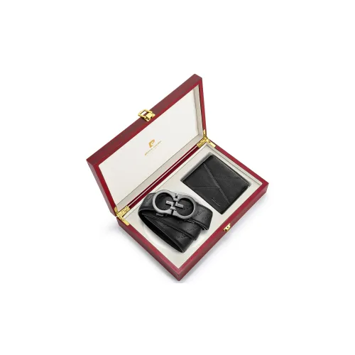 PIERRE CARDIN Top Grain Cow Leather Belt Men's Black 3.6CM