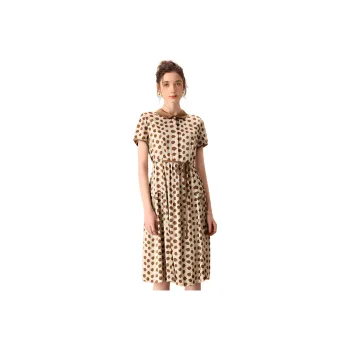 FENHONGMALI Short Sleeved Dresses Women's Coffee