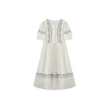 XIANGYING Short Sleeved Dress Women's Beige