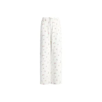TLONELY1 Jeans Women's Ecru Small Red Flower Pants