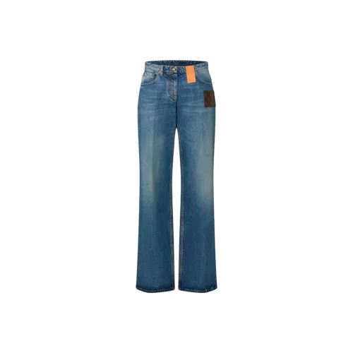LOUIS VUITTON Stonewashed Monogram Patch Boot Cut Jeans