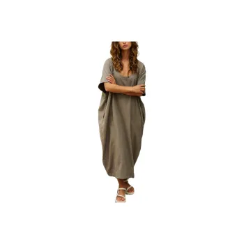 FREE PEOPLE Seen At Sunset Barrel Midi Short-Sleeved Dresses Women's Aven/Eiwen