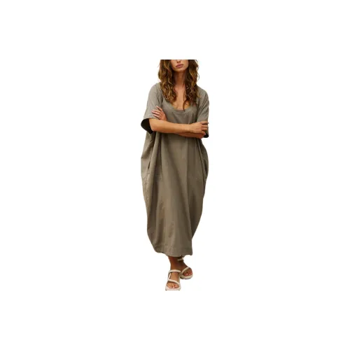 FREE PEOPLE Seen At Sunset Barrel Midi Short-Sleeved Dresses Women's Aven/Eiwen