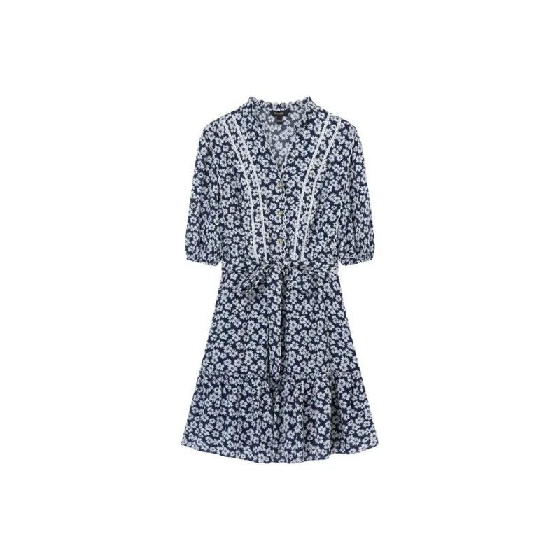 E.land Short Sleeved Dresses Women's Navy Blue-0