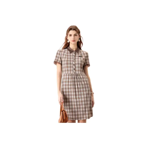 FENHONGMALI Short-Sleeved Dresses Women's Coffee